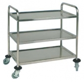 Servier-/ Transportwagen mit 3 Borden Trolly 3 860 X 535 X 940 mm, Chromnickelstahl 4 Lenkrollen mit 2 Feststellern Tragfähigkeit: ca. 80 kg